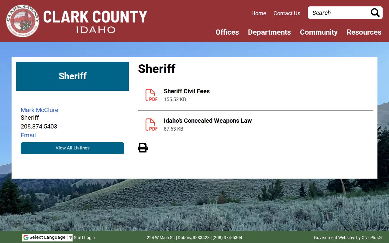 Clark County Sheriff official page for arrest record contact