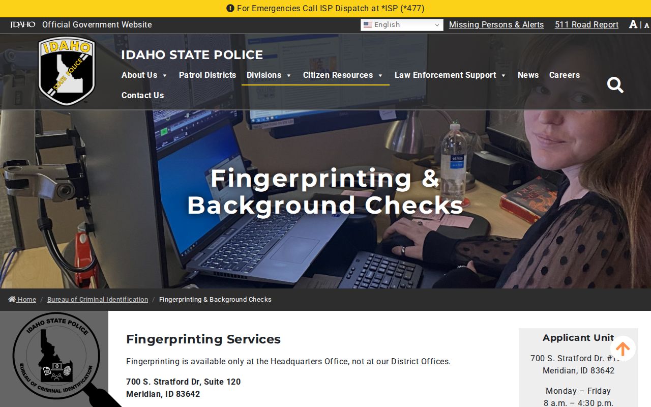 Clark County criminal history Idaho BCI fingerprint check methods