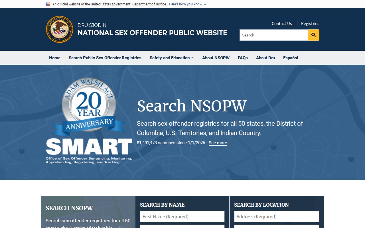 National Sex Offender Public Website cross-state search