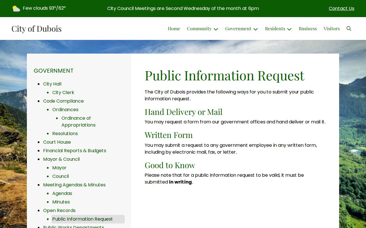 Dubois criminal records public information request
